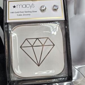 Macy's Cubic Zirconia Earrings with Diamond Design Trinket Tray New In Box